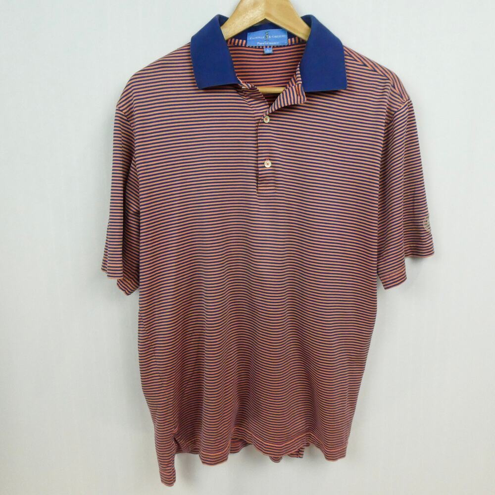 Fairway & Greene Pureformance Polo Shirt Sz L Coral Pink‎ Blue Striped Knit Golf